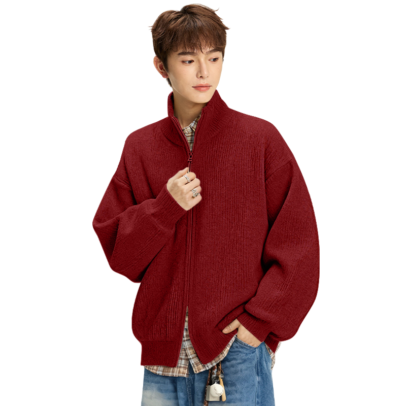 Tonlion Knitwear Unisex Stand Collar Moderate Cardigan