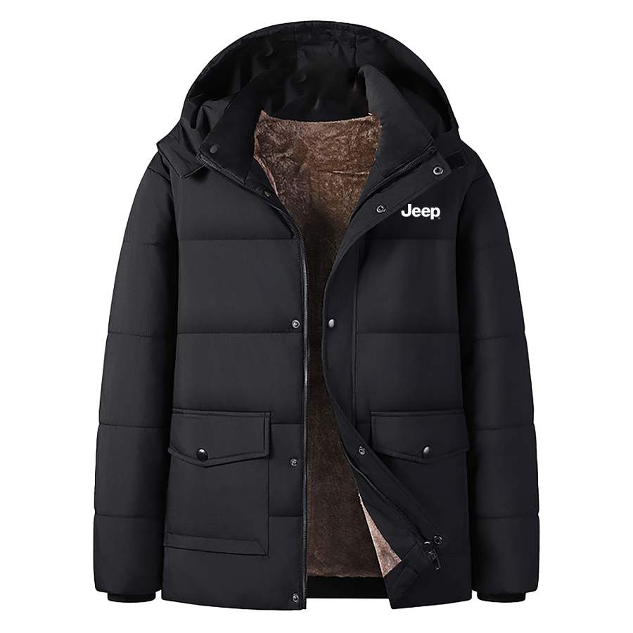 Jeep Puffer Jackets Unisex Black Detachable Hood Fleece Lined Other