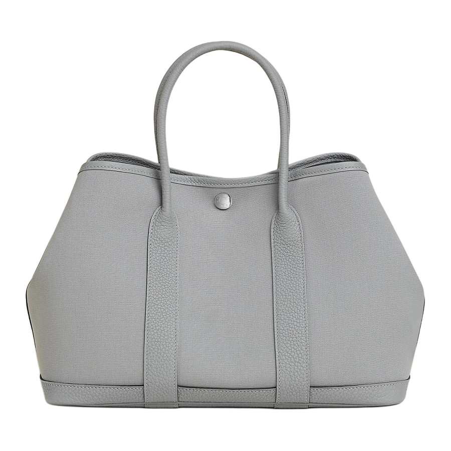 HERMES Garden Party Officier Canvas With Negonda Calfskin Handbag 30 Women's Pan Ting Gray