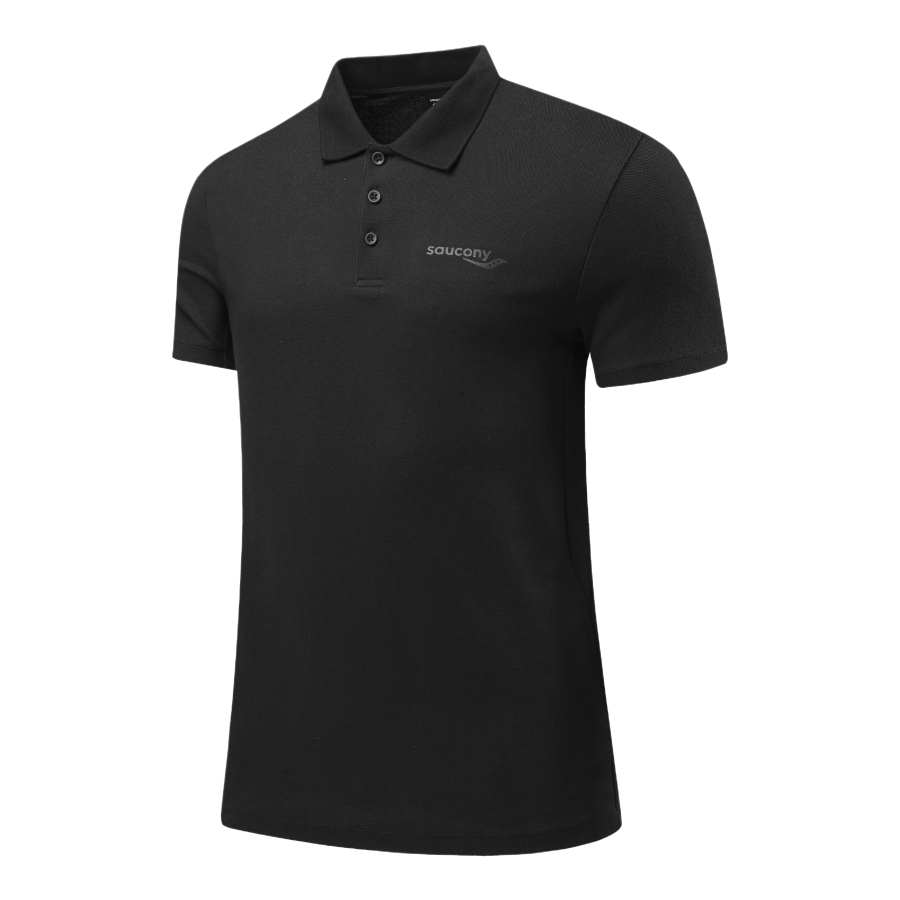 Saucony Polo Shirts Men's Black Polo Collar Moderate