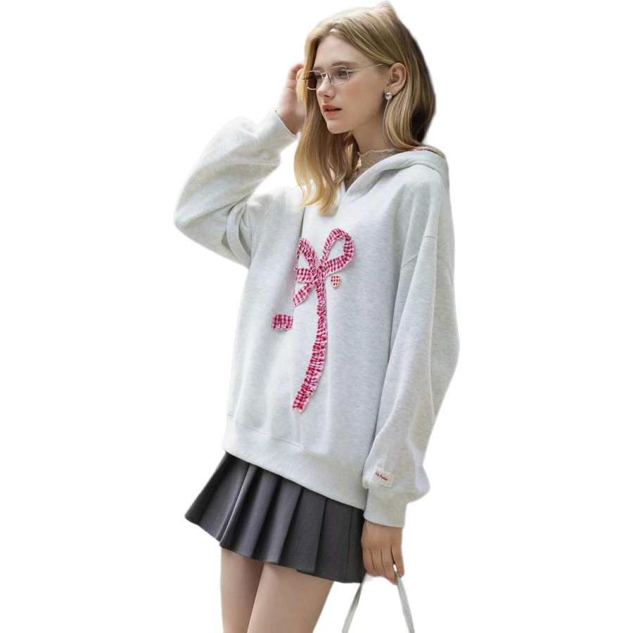 Tonlion Sweatshirts Women's Light Beige Gray Hooded Moderate Regular