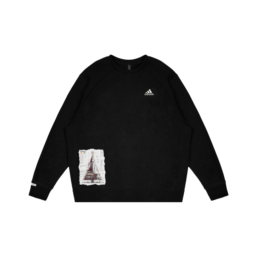Adidas Adidas LABEL Trendy And Cool New Year Cyberpunk Style Mechanical Christmas Trees Print Fleece Lined Sweatshirt Unisex