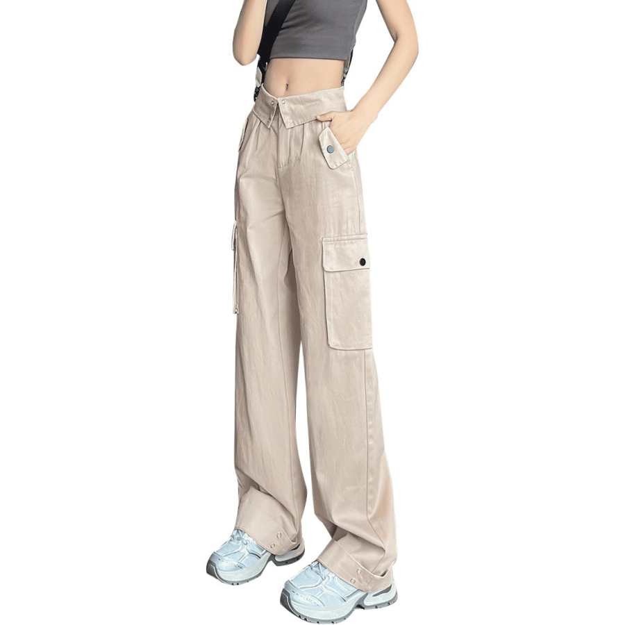 Tonlion Casual Pants Women's Apricot Moderate Cargo Pants