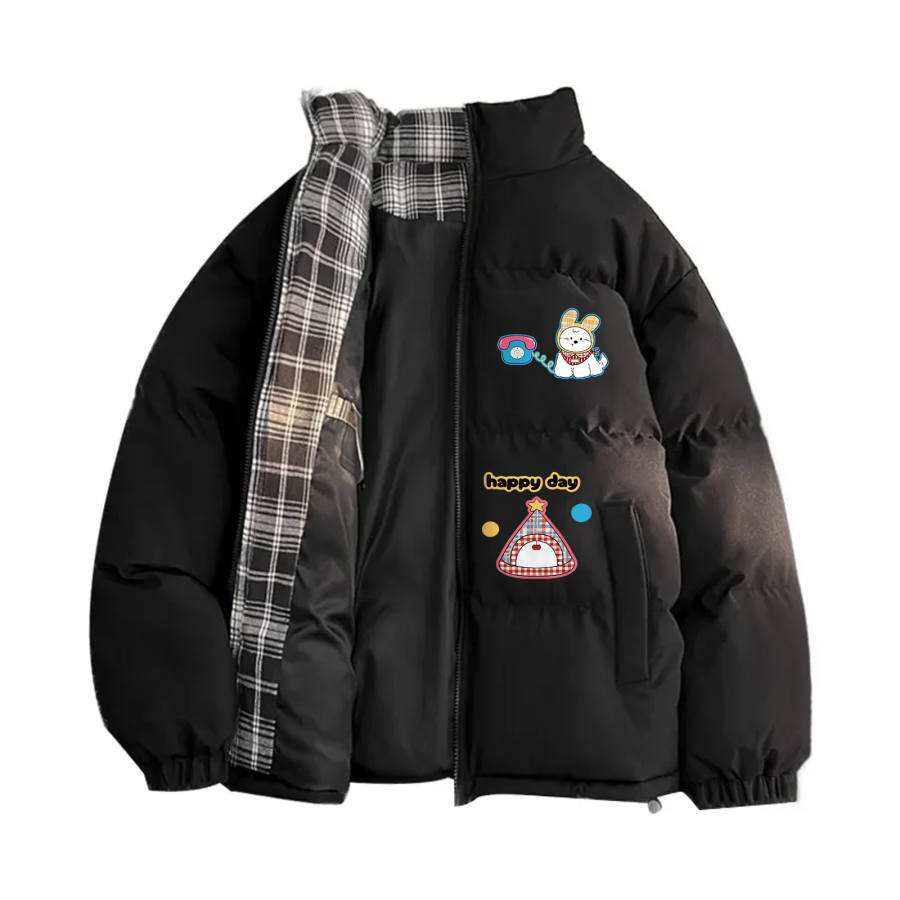 HUANQIU Puffer Jackets Unisex Stand Collar Thickened Padded Puffer Jacket
