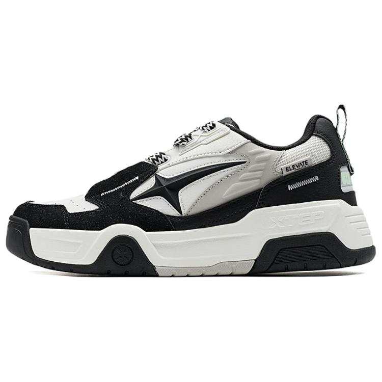 XTEP Synthetic Leather, TPU Slip Resistant Abrasion Resistant Low top Skateboard Shoes Men's Black White Gray