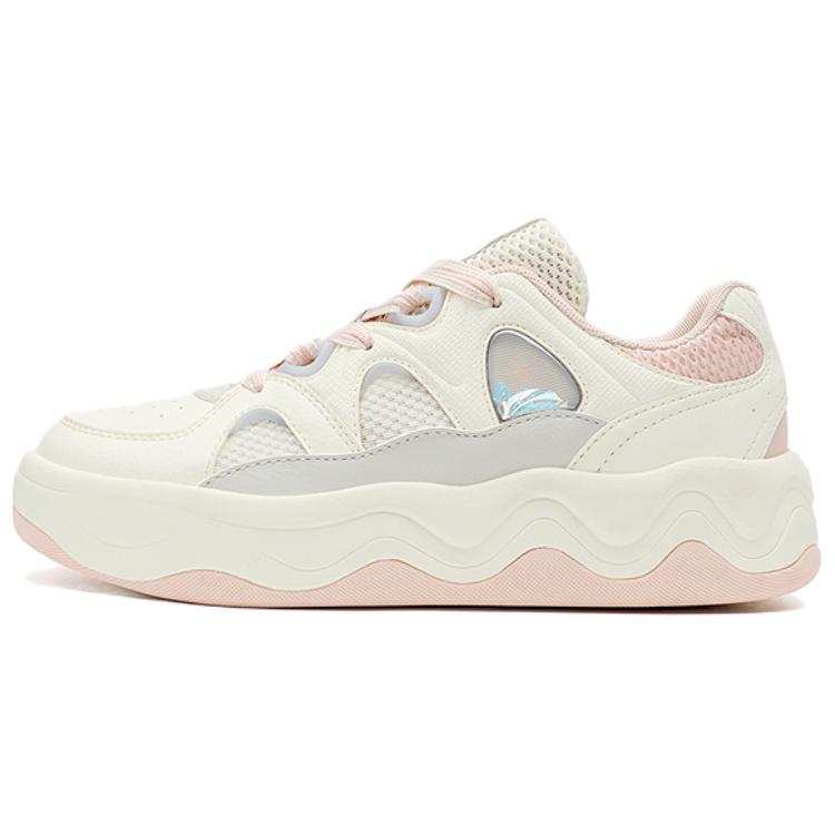 QIAODAN Quality Drying Coverage Slip Resistant Lightweight Low top Skateboard Shoes Women's Ivory White Peach Pink