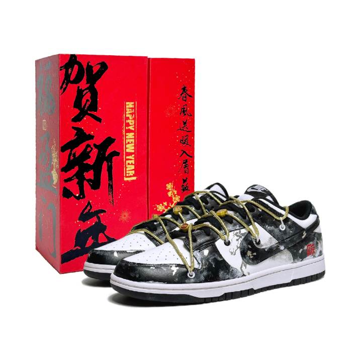 Nike Nike Dunk Immediate Success Leather Abrasion Resistant Low top Skateboard Shoes Unisex Black White