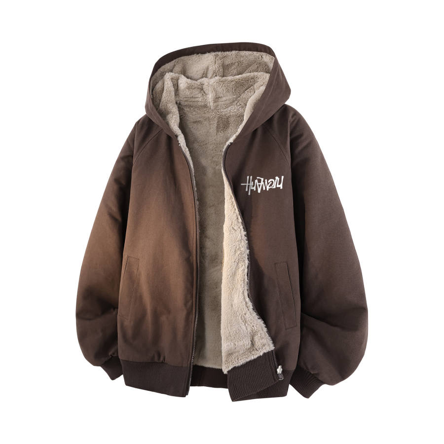 HUANQIU Puffer Jackets Unisex Hooded Thickened Reversible