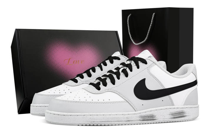 Nike Nike Court Vision Black Paper Box Heart Box Abrasion Resistant Low top Skateboard Shoes Men's Black White Gray