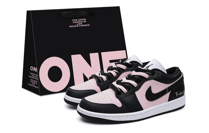 Jordan Jordan Air Jordan 1 Leather Cushioning, Wear Resistant Low top Skateboard Shoes Unisex Black Pink