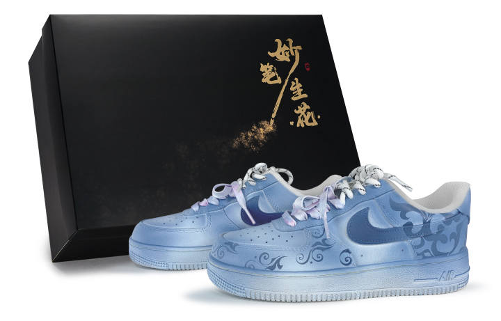 Nike Nike Air Force 1 Elegant Floral, Blue Melody Slip Resistant Abrasion Resistant Low top Skateboard Shoes Unisex