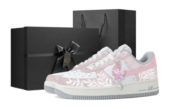Nike Nike Air Force 1 Pink Butterfly Rose, High End Box Slip Resistant Abrasion Resistant Low top Skateboard Shoes Women's