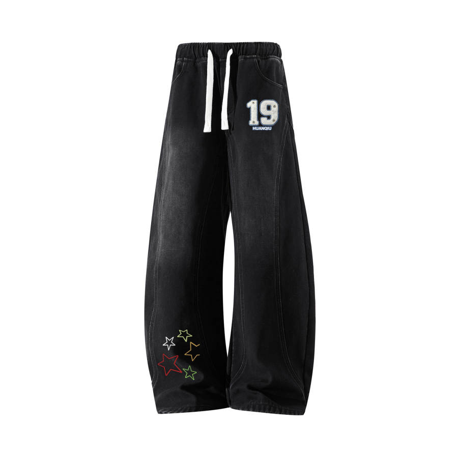 HUANQIU Jeans Unisex Thickened And Fleece Lined Straight Fit Pants