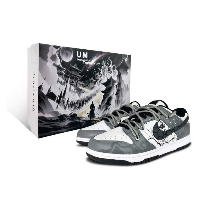 Nike Nike Dunk Footprint Box Leather Abrasion Resistant Abrasion Resistant Low top Skateboard Shoes Unisex Black White