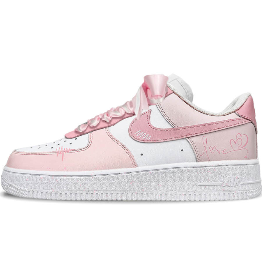 Nike Nike Air Force 1 Heart Icon Abrasion Resistant Abrasion Resistant Low top Skateboard Shoes Unisex Pink White
