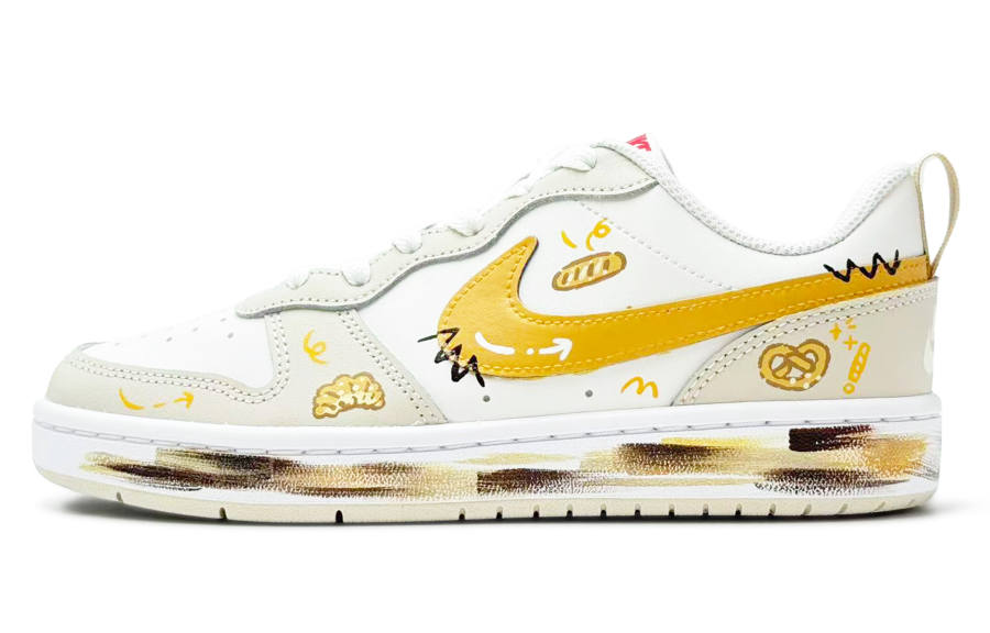 Nike Nike Court Borough Cookies & Peach Crisp Cushioning, Wear Resistant Low top Skateboard Shoes Women's Yellow White