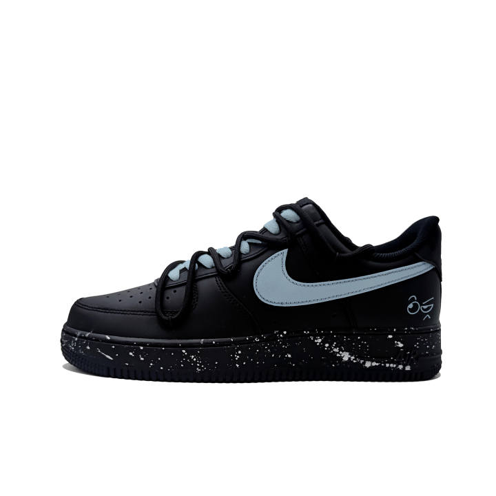 Nike Nike Air Force 1 Skateboard Shoes Unisex Low Top Black Gray White Ink Splatter Colorway