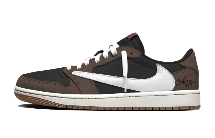 Jordan Travis Scott x Jordan Air Jordan 1 313 Manufacturing, Brown Ink Trace Leather Cushioning, Wear Resistant Low top