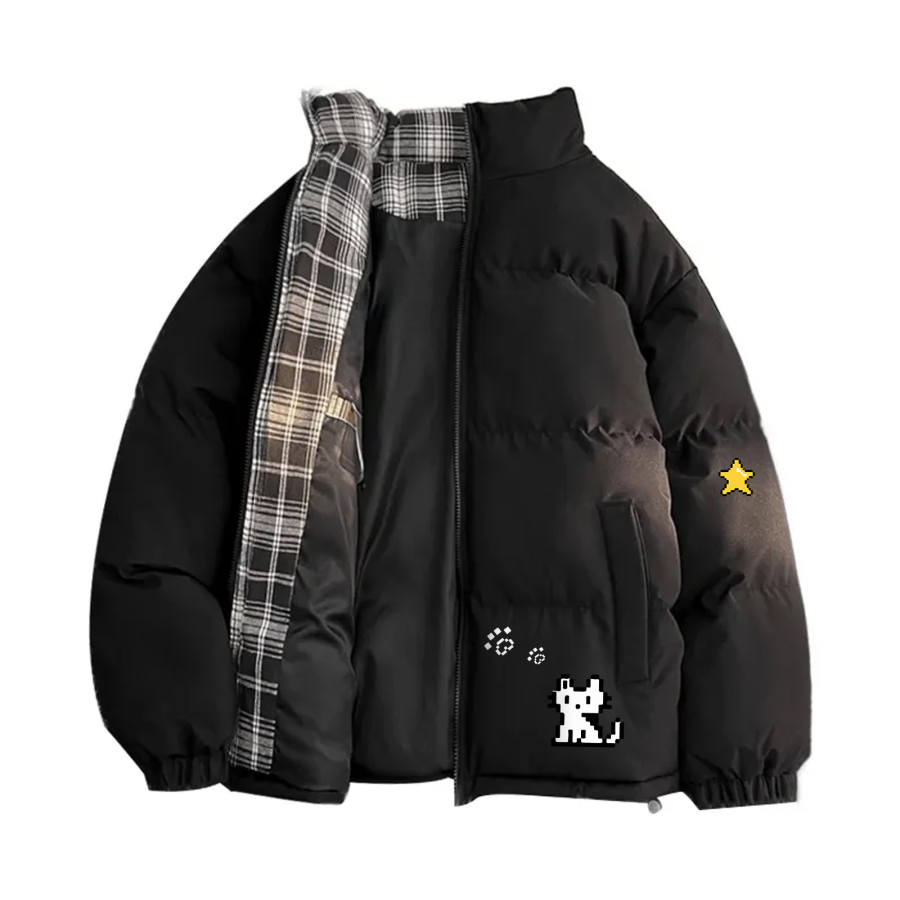 HUANQIU Puffer Jackets Unisex Stand Collar Thickened Padded Puffer Jacket
