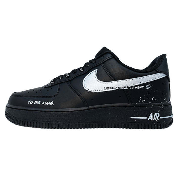 Nike Nike Air Force 1 Slip Resistant Abrasion Resistant Low top Skateboard Shoes Unisex Black White Silver