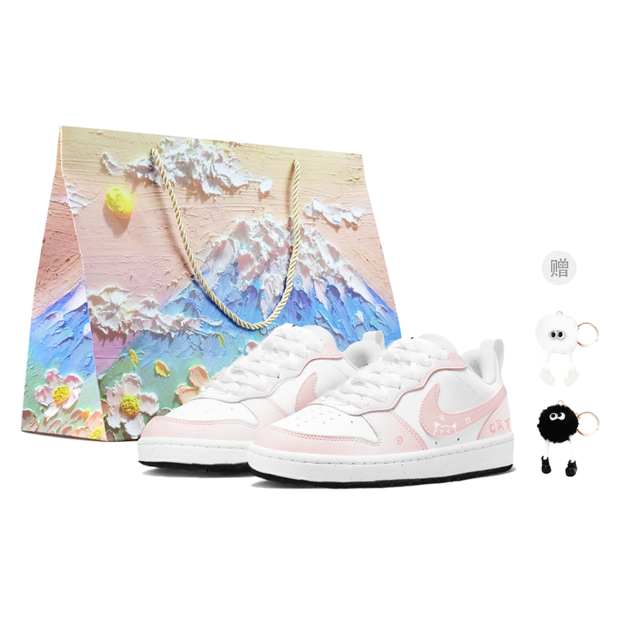 Nike Nike Court Borough Synthetic Leather Cushioning Lightweight Low top Skateboard Shoes Unisex Pink White