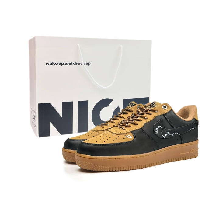 Nike Nike Air Force 1 Black Prejudice Cushioning Abrasion Resistant Low top Skateboard Shoes Unisex Wheat