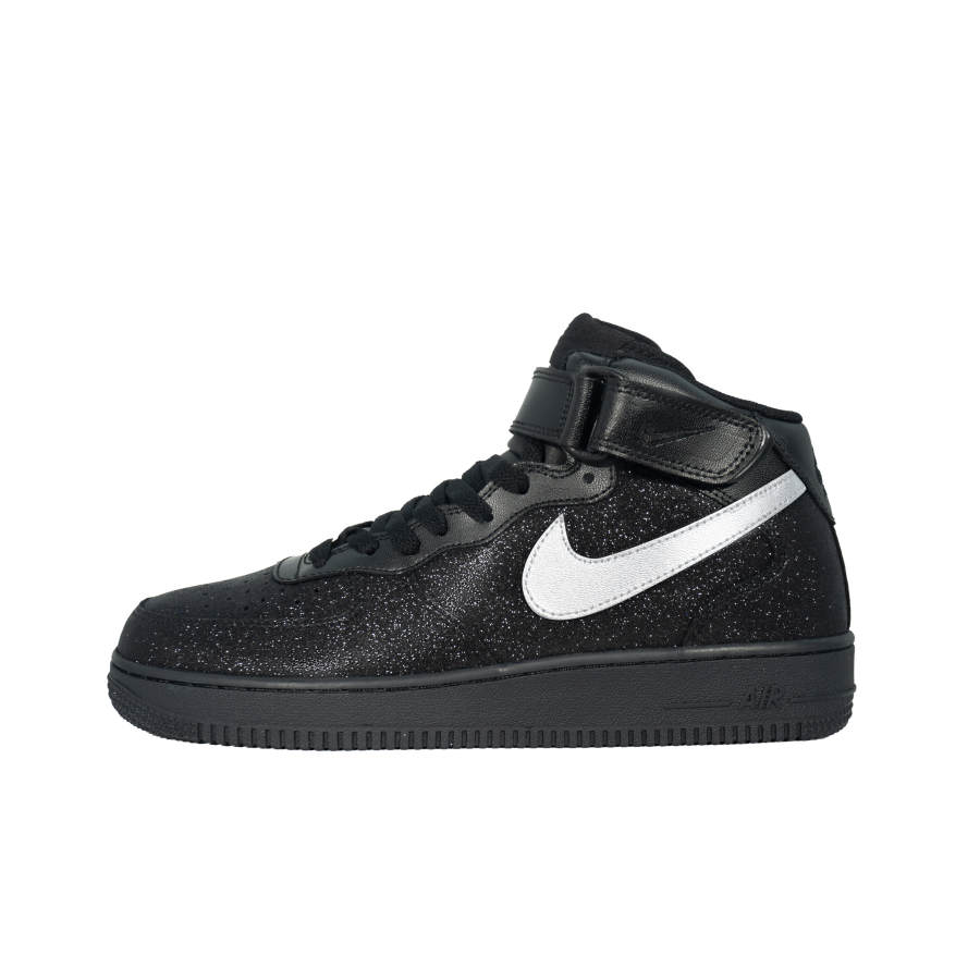 Nike Nike Air Force 1 Breathable Height Increasing Mid top Skateboard Shoes Unisex Black Silver