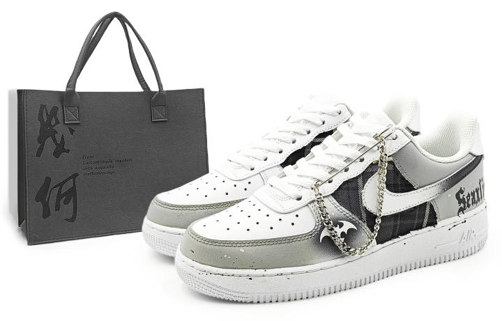 Nike Nike Air Force 1 Abrasion Resistant Low top Skateboard Shoes Men's Black White Gray