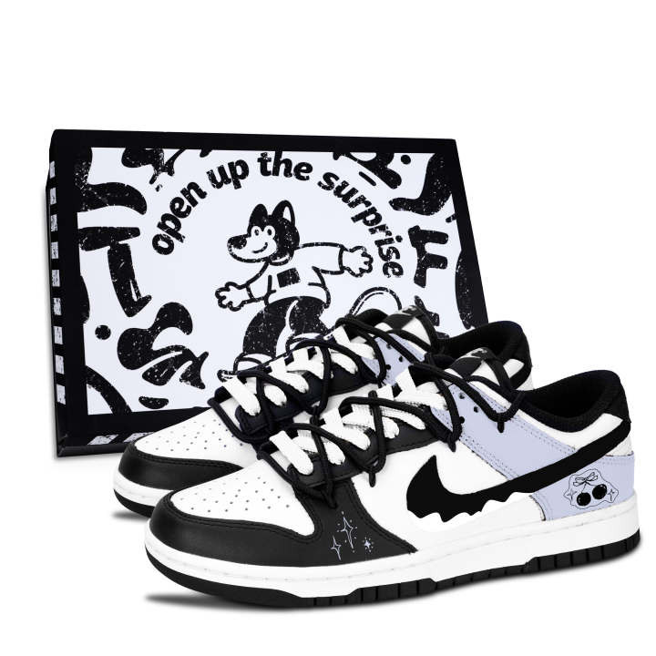 Nike Nike Dunk Black White, Urban Chic Style Cherry Abrasion Resistant Low top Skateboard Shoes Unisex Purple