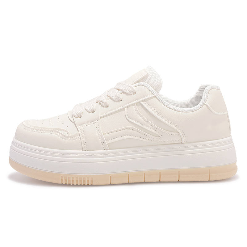 JIONGSEN Abrasion Resistant Lightweight Height Increasing Low top Skateboard Shoes Women's Beige