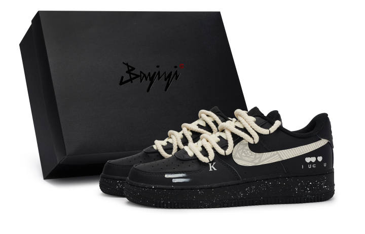 Nike Nike Air Force 1 07 811 Manufacturing, Rose Poker Card, Special Shoe Box Low top Skateboard Shoes Unisex Black Yellow