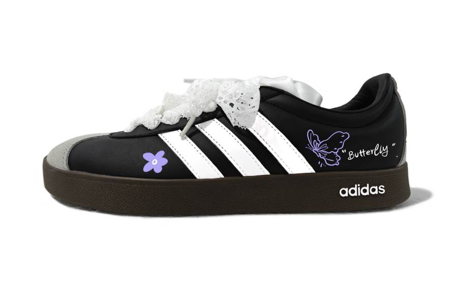 Adidas Neo VL Court 2.0 Butterfly Loves Flower Abrasion Resistant Low top Skateboard Shoes Unisex Black Purple