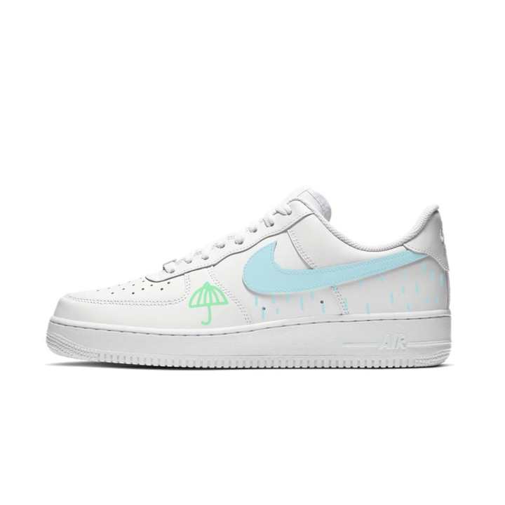 Nike Nike Air Force 1 It Is Raining. Abrasion Resistant Abrasion Resistant Low top Skateboard Shoes Unisex White Blue Green