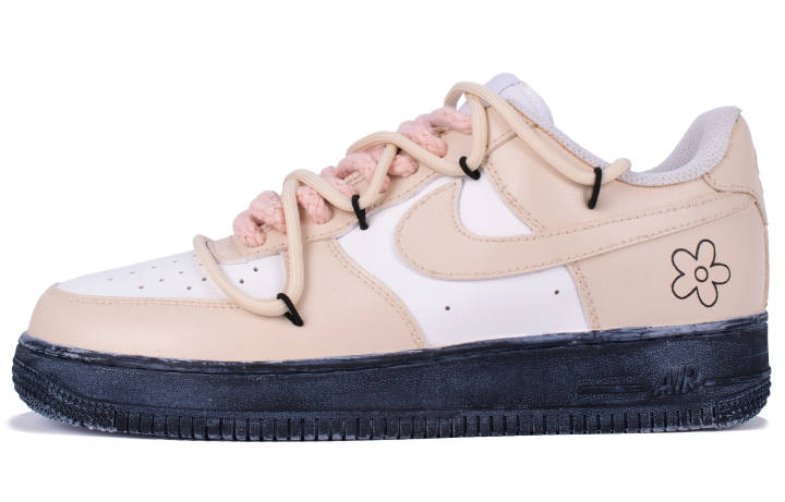 Nike Nike Air Force 1 Small Flower BBL Abrasion Resistant Low top Skateboard Shoes Women's Black White Pink