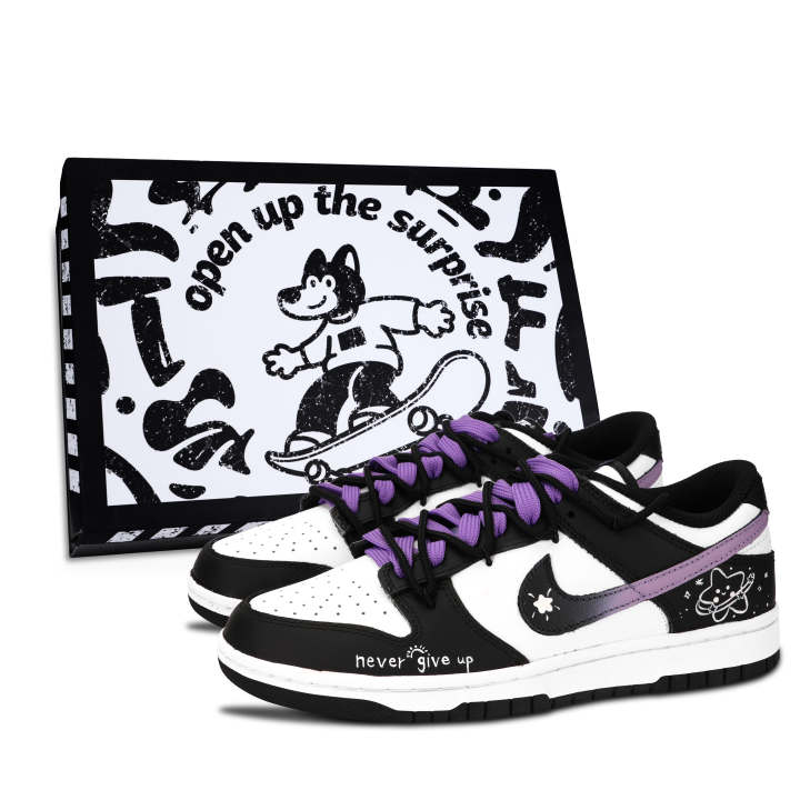 Nike Nike Dunk Black White, Star Never Gives Up Abrasion Resistant Low top Skateboard Shoes Unisex Purple