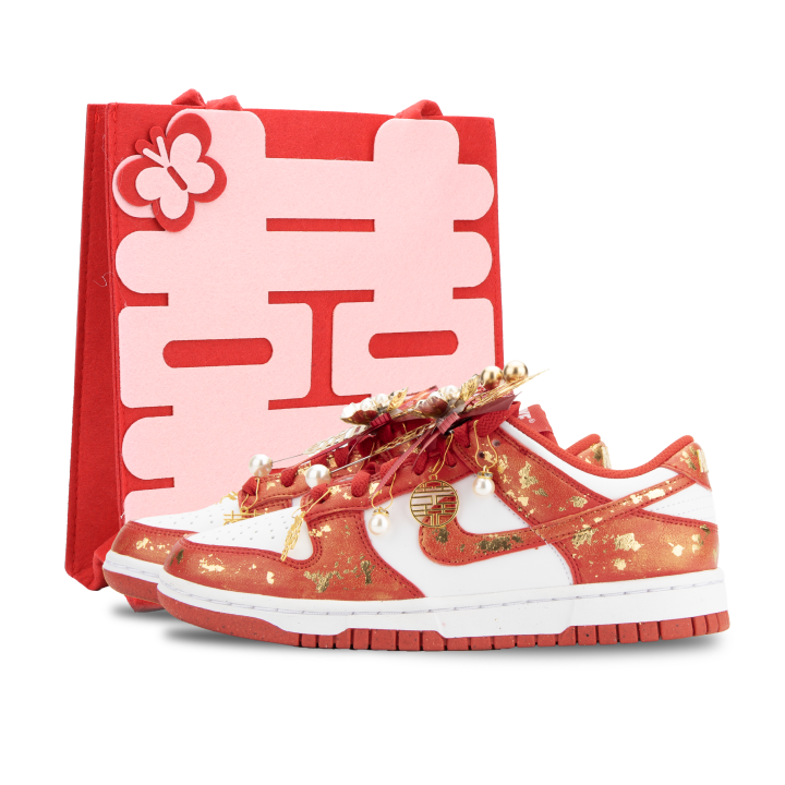 Nike Nike Dunk Low top Skateboard Shoes Unisex White Red Gold