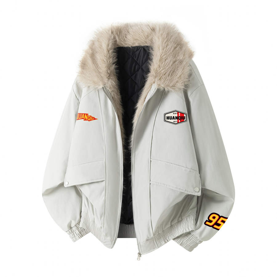 HUANQIU Puffer Jackets Unisex Fur Collar Thickened