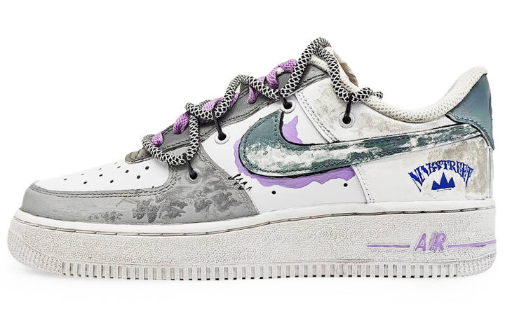 Nike Nike Air Force 1 Coverage Slip Resistant And Abrasion Resistant Low top Skateboard Shoes Unisex Gray Blue