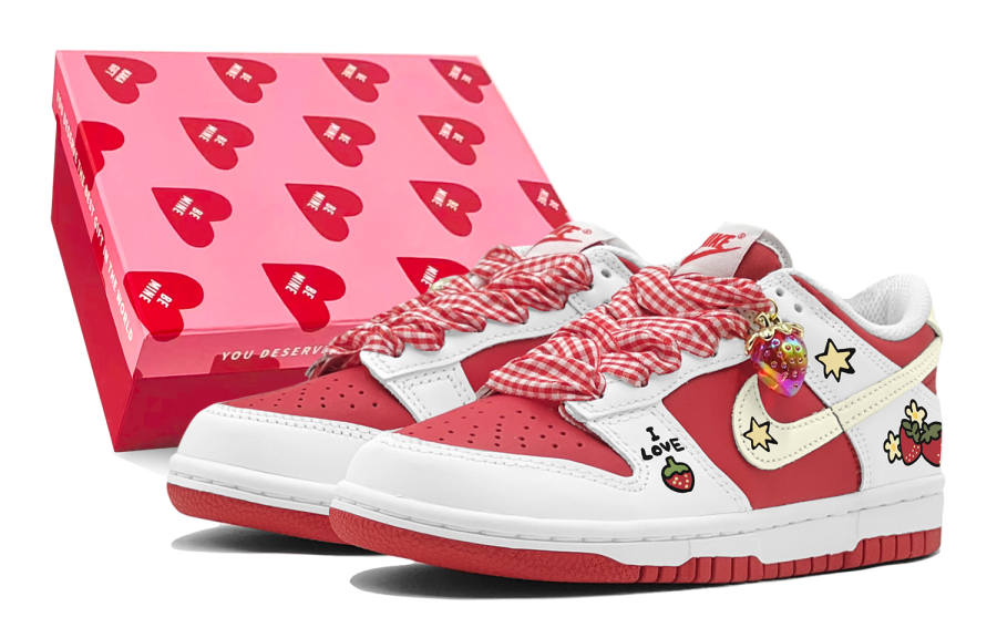Nike Nike Dunk Romantic Treat, Couple's, Strawberry Pie Pair, Cute Sweet Style, Anti Aging Abrasion Resistant