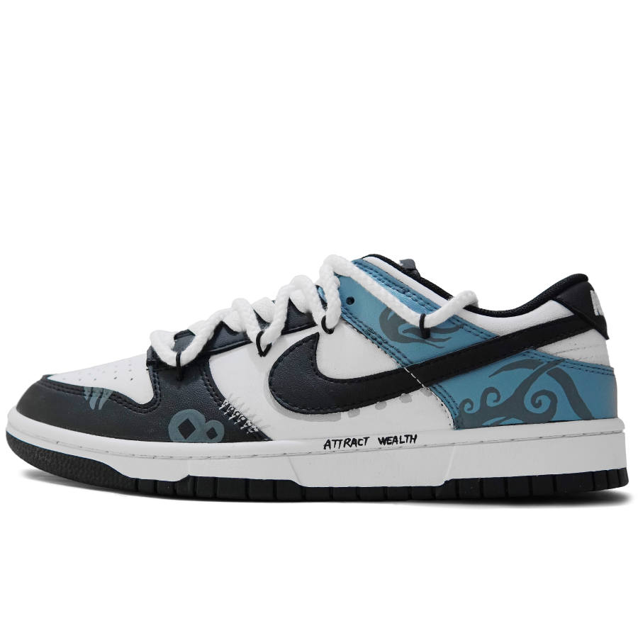 Nike Nike Dunk Indigo Fortune Note Abrasion Resistant Low top Skateboard Shoes Unisex Black White Blue