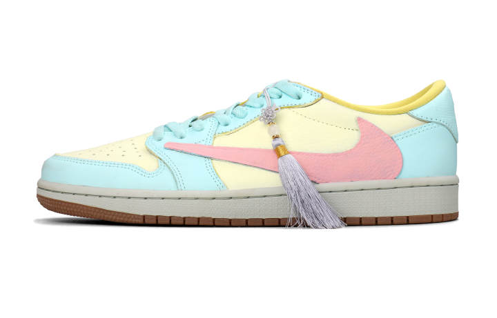 Jordan Travis Scott x Jordan Air Jordan 1 Joy, Beige Travis Scott X AJ1 Leather Low top Skateboard Shoes Unisex