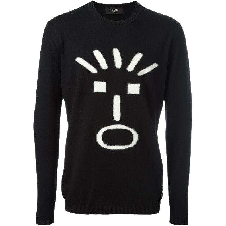 FENDI Sweaters Men's Black Crew Neck Moderate Other