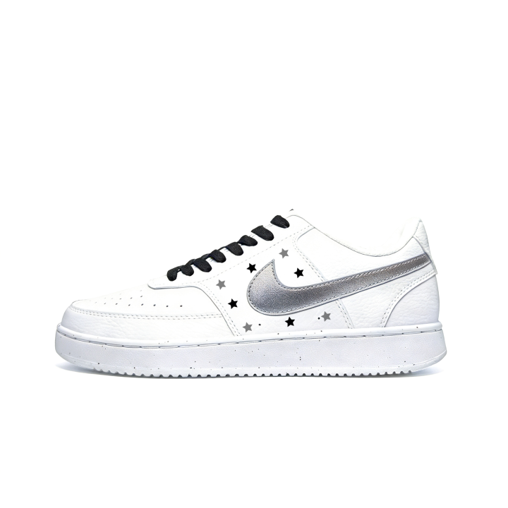 Nike Nike Court Vision 1 Silver Stars Abrasion Resistant Low top Skateboard Shoes Men's Silver White