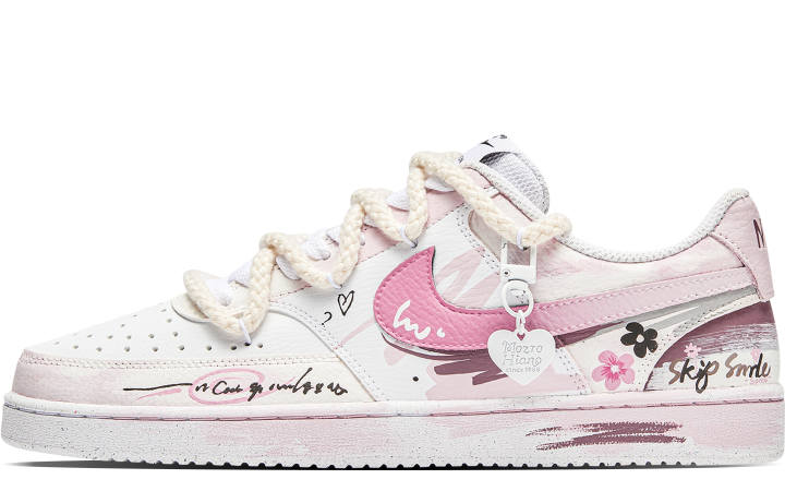 Nike Nike Court Vision 1 LOW Kojima Rose, Hand Drawn, Distressed, Graffiti Abrasion Resistant Abrasion Resistant Low top