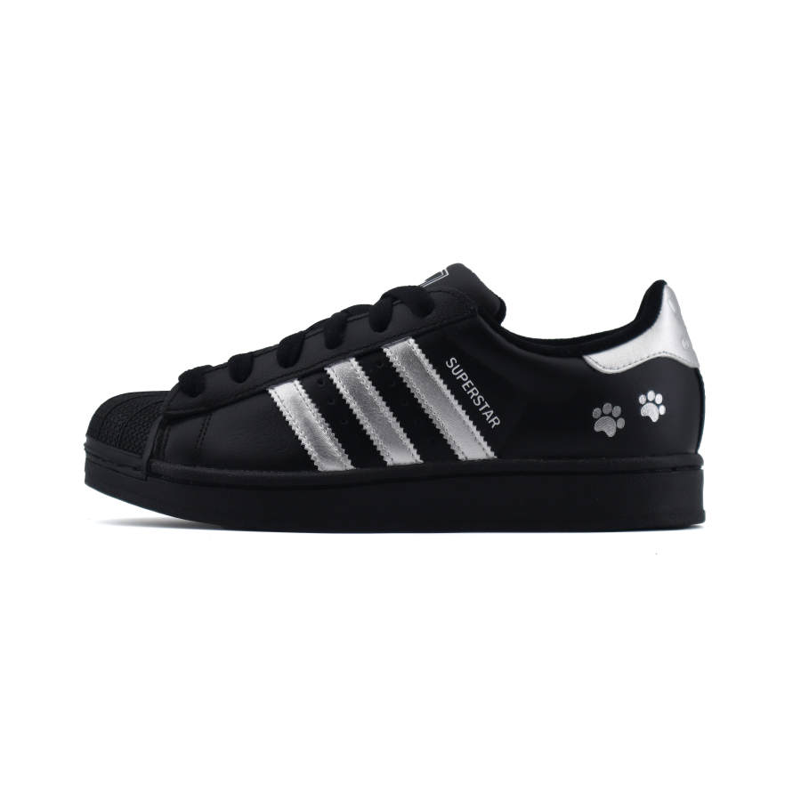 Adidas Originals Superstar 2 Galaxy Cat Paw Abrasion Resistant Low top Skateboard Shoes Unisex Black Silver