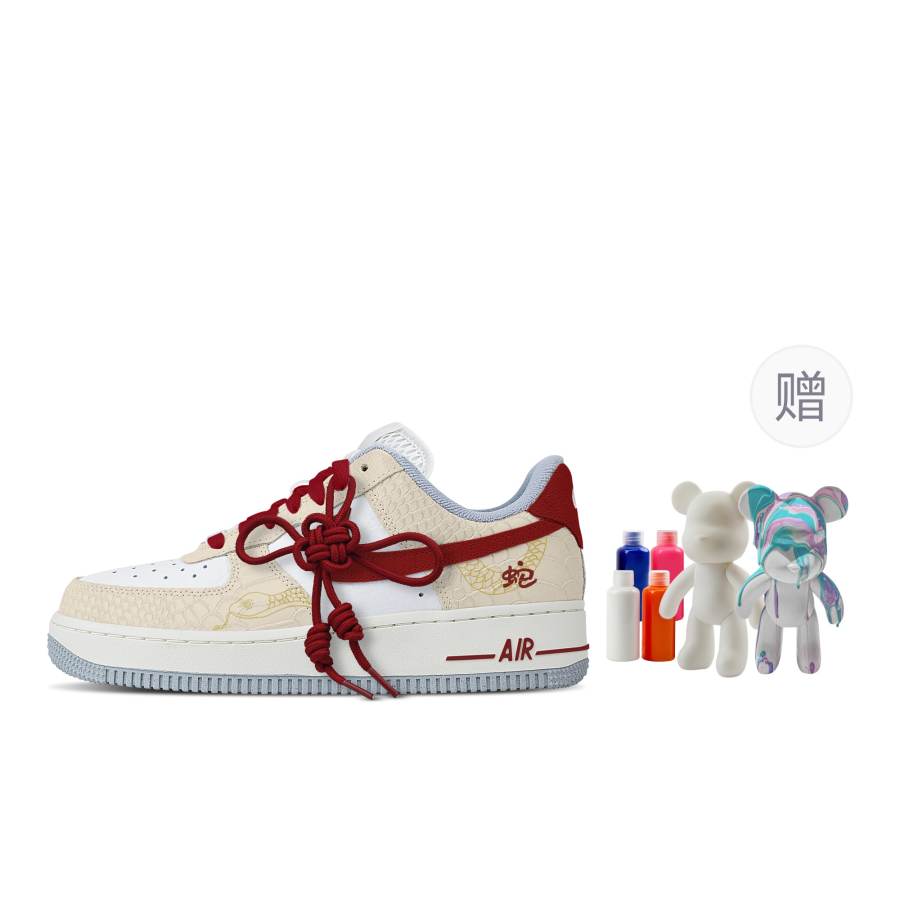 Nike Nike Air Force 1 Red Snake New Year, Fluid Bear Abrasion Resistant Low top Skateboard Shoes Women's Light Yellow