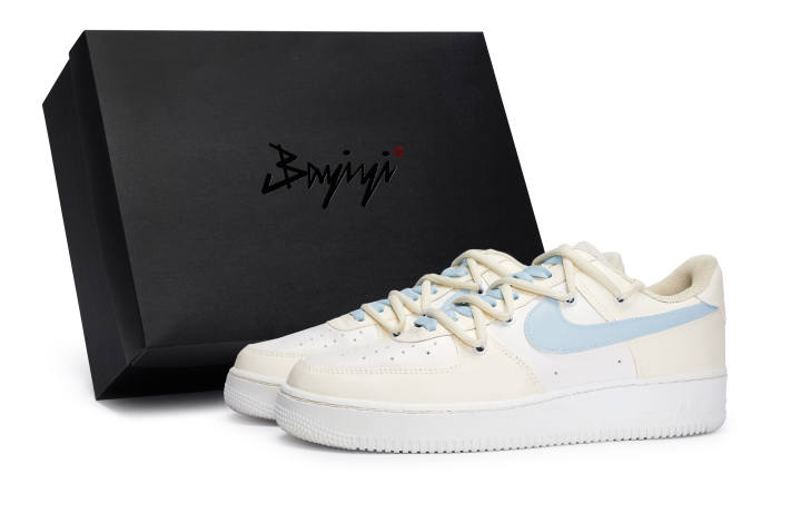 Nike Nike Air Force 1 Abrasion Resistant Low top Skateboard Shoes Unisex Custard White Blue