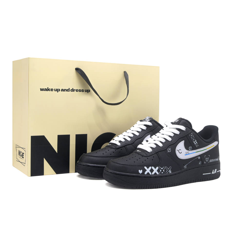 Nike Nike Air Force 1 Print Collection 2.0 Cushioning, Wear Resistant Low top Skateboard Shoes Unisex Black White