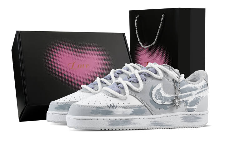 Nike Nike Court Vision 1 Smiley Face Fading, Heart Box Abrasion Resistant Low top Skateboard Shoes Men's Light Gray