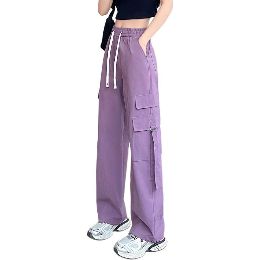 Tonlion Casual Pants Women's Purple Moderate Wide Leg Pants